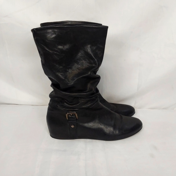 Stuart Weitzman Black Slouchy Runched Mid Calf Boots - Picture 3 of 14